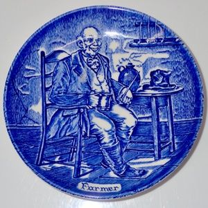 Vintage Enoch Wedgewood Tunstall LTD England Mini Blue on White Farmer Plate. 4"